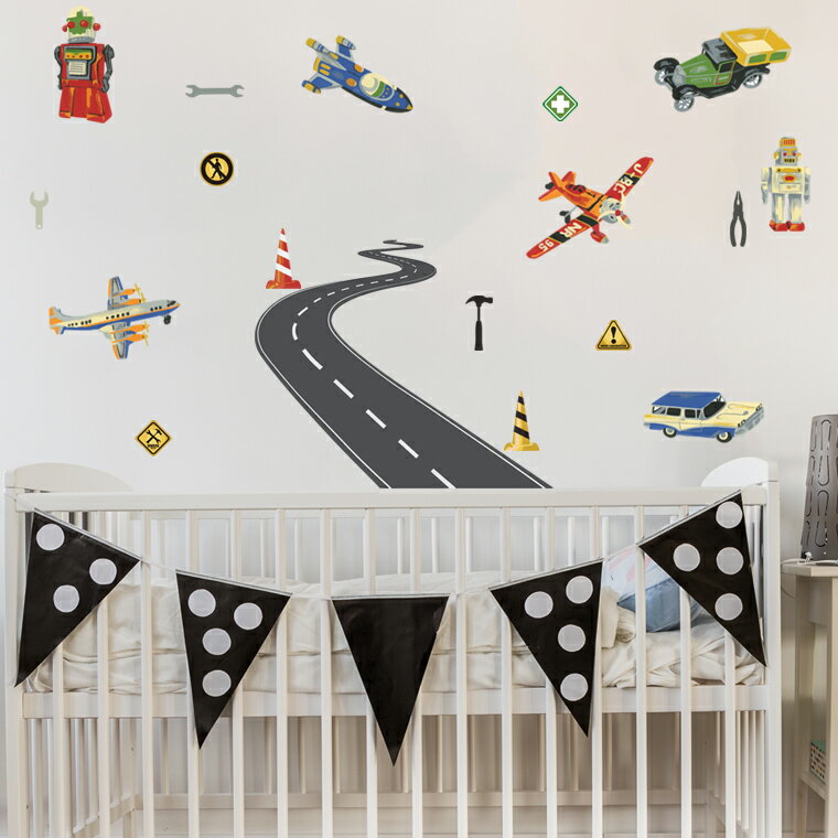 ウォールステッカー 乗り物 車 飛行機 道路 ロボット 子供部屋 かわいい おしゃれ 60×60cm シール式 壁紙 はがせる 剥がせる カッティングシート wall sticker 雑貨 DIY プチリフォーム パーティー イベント 賃貸