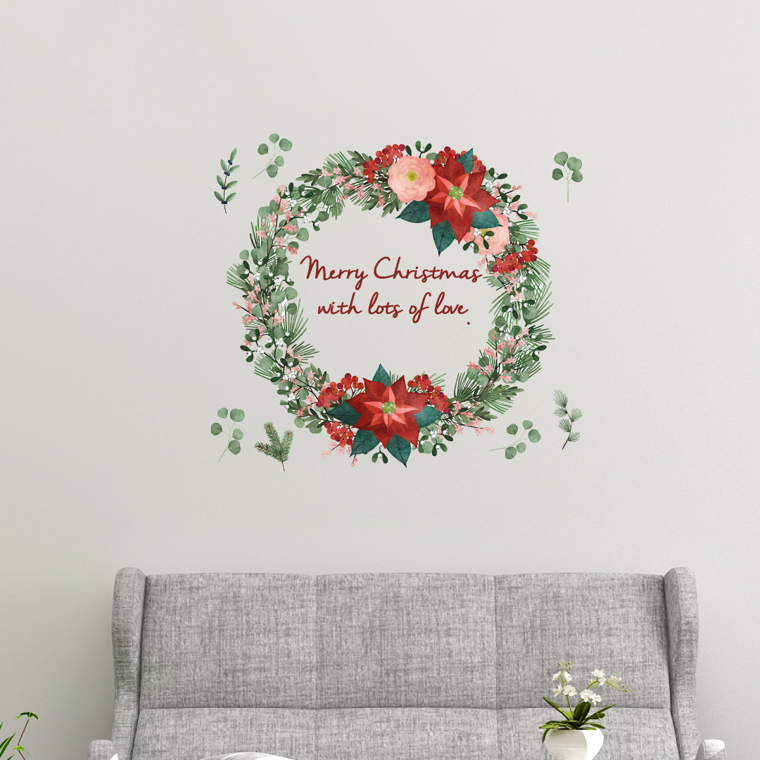 3sizeから選べる！ウォールステッカー 2025 クリスマス Christmas Xmas 飾り 30×30cm 60×60cm 90×90cm Ssize Msize Lsize xmas DIY サンタ パーティー 020532 クリスマス 2025 リース 冬 植物