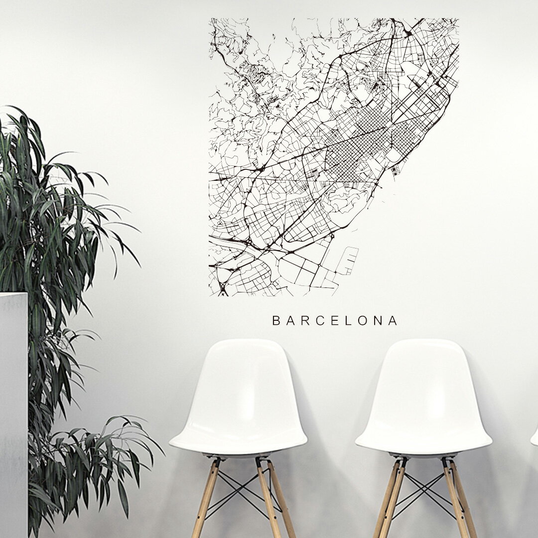 世界の都市MAP☆シール式ウォールステッカー 90 90cm wall sticker 地図 ストリートマップ street map world city都市地図 世界地図 050121 Barcelona Spain