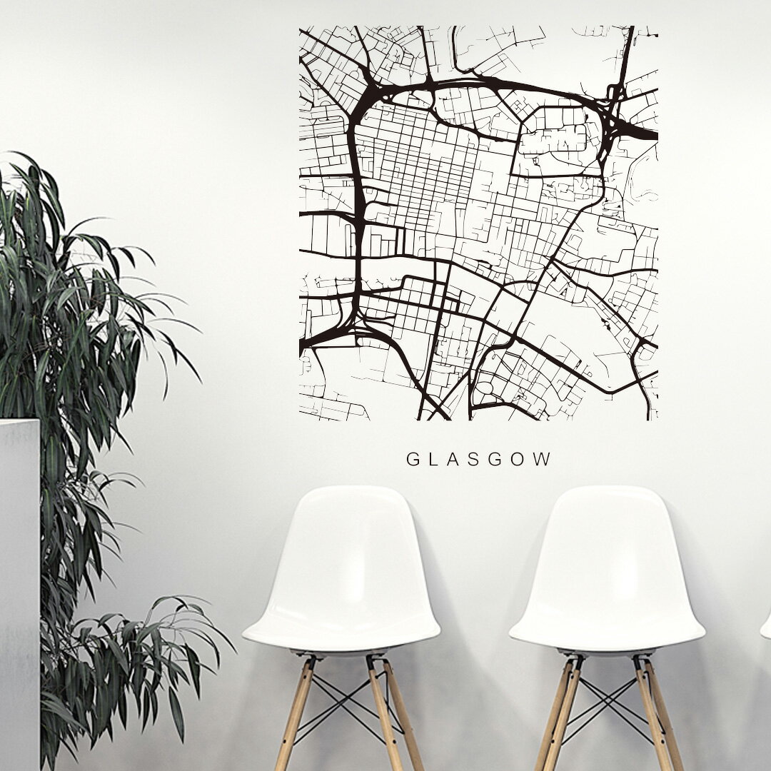 世界の都市MAP☆シール式ウォールステッカー 90×90cm wall sticker 地図 ストリートマップ street map world city都市地図 世界地図 050133 Glasgow, Scotland