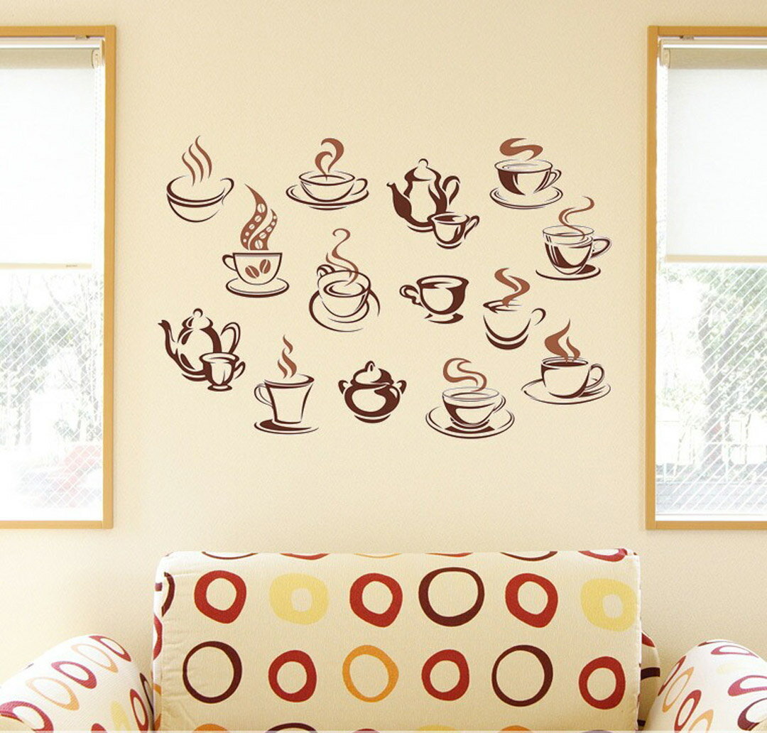 3sizeから選べる！シール式ウォールステッカー　コーヒー 紅茶 カフェ 喫茶店 茶 飾り 装飾 おしゃれ ..