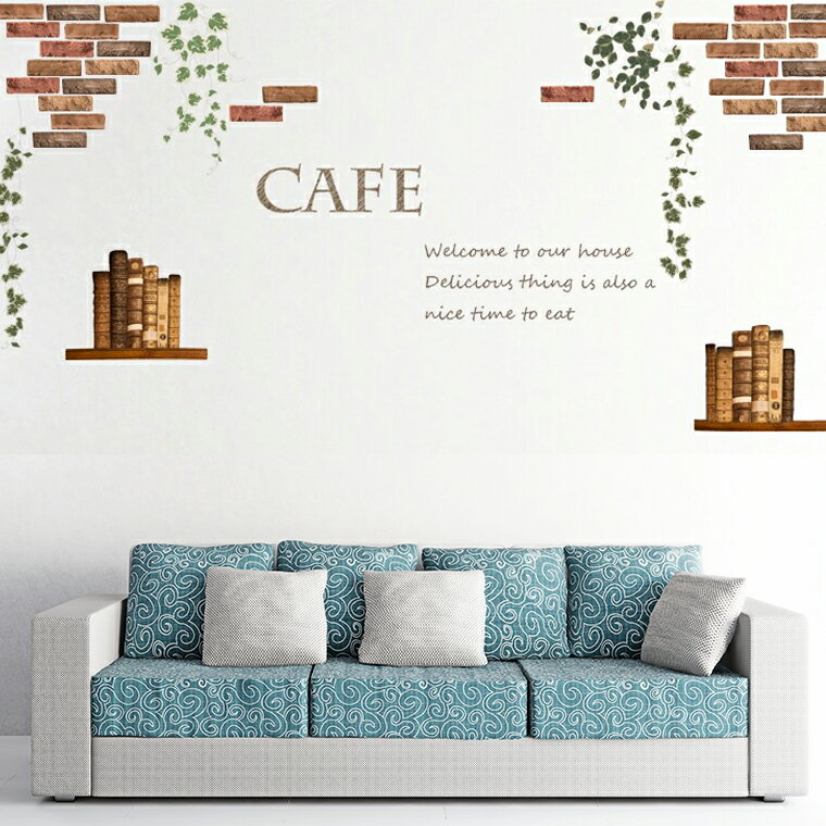 3sizeから選べる！ウォールステッカー 飾り 190×427mm 390×877mm 590×1327mm Ssize Msize Lsize レンガ カフェ 植物 英字 おしゃれ 013004