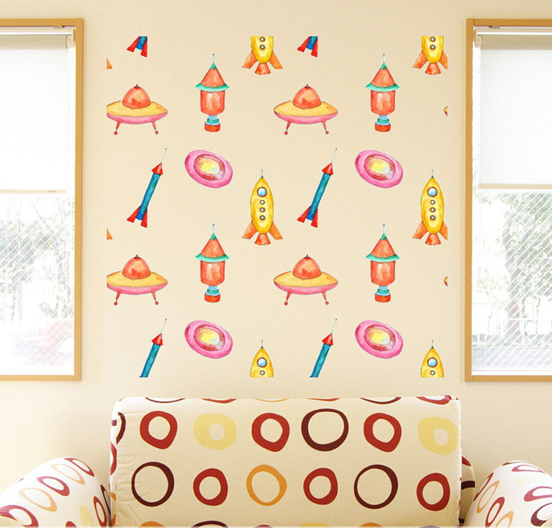 ウォールステッカー 飾り 90×90cm シール式 装飾 おしゃれ 壁紙 はがせる 剥がせる カッティングシート wall sticker 雑貨 DIY プチリフォーム パーティー イベント 賃貸 013342 ロケット　宇宙　惑星