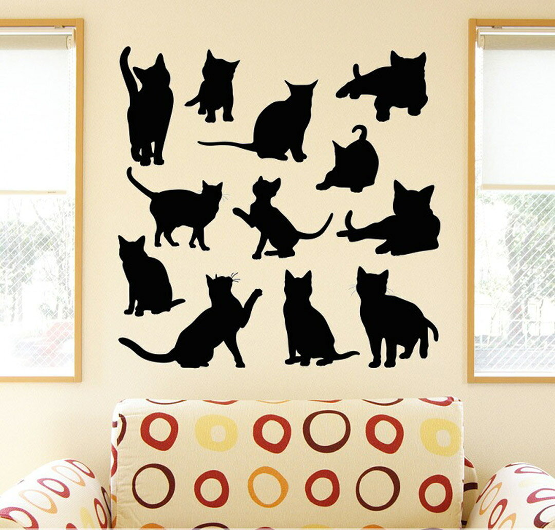 3sizeから選べる！ウォールステッカー 190×427mm 390×877mm 590×1327mm Ssize Msize Lsize 猫　シルエット　影 013526