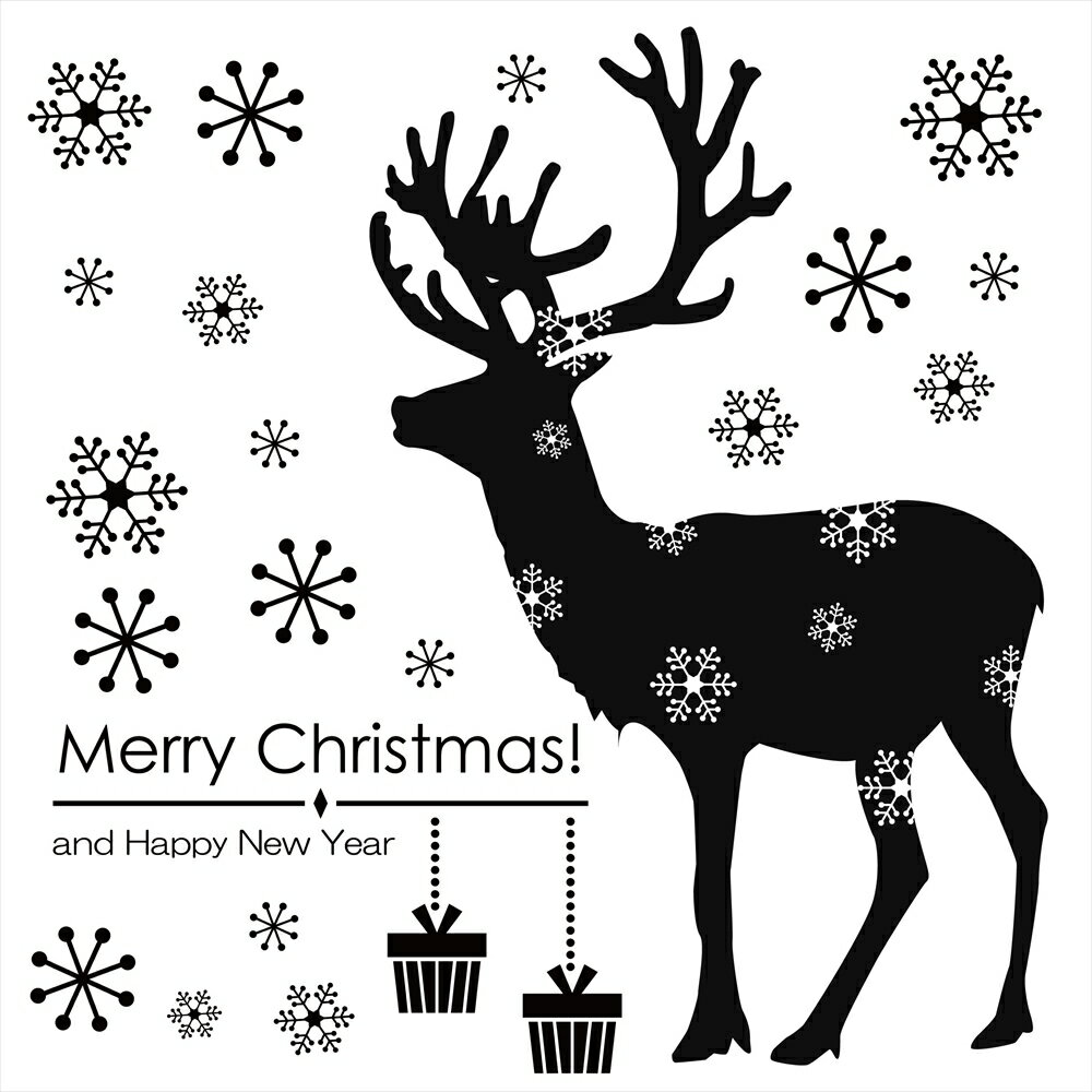 3sizeから選べる！ウォールステッカー 2025 クリスマス Christmas 飾り 190×427mm 390×877mm 590×1327mm Ssize Msize Lsize xmas 壁紙 はがせる クリスマス　鹿　動物　モノクロ　015042