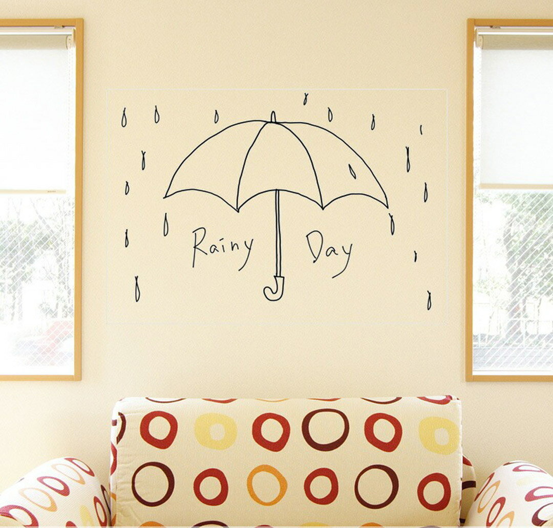 3sizeから選べる！梅雨☆シール式ウォールステッカー　rainy day rainy season 雨 傘 モノクロ おしゃれ 飾り 装飾 おしゃれ 壁紙 剥がせる DIY プチリフォーム パーティ 賃貸 190×427mm 390×877mm 590×1327mm Ssize Msize Lsize 015544