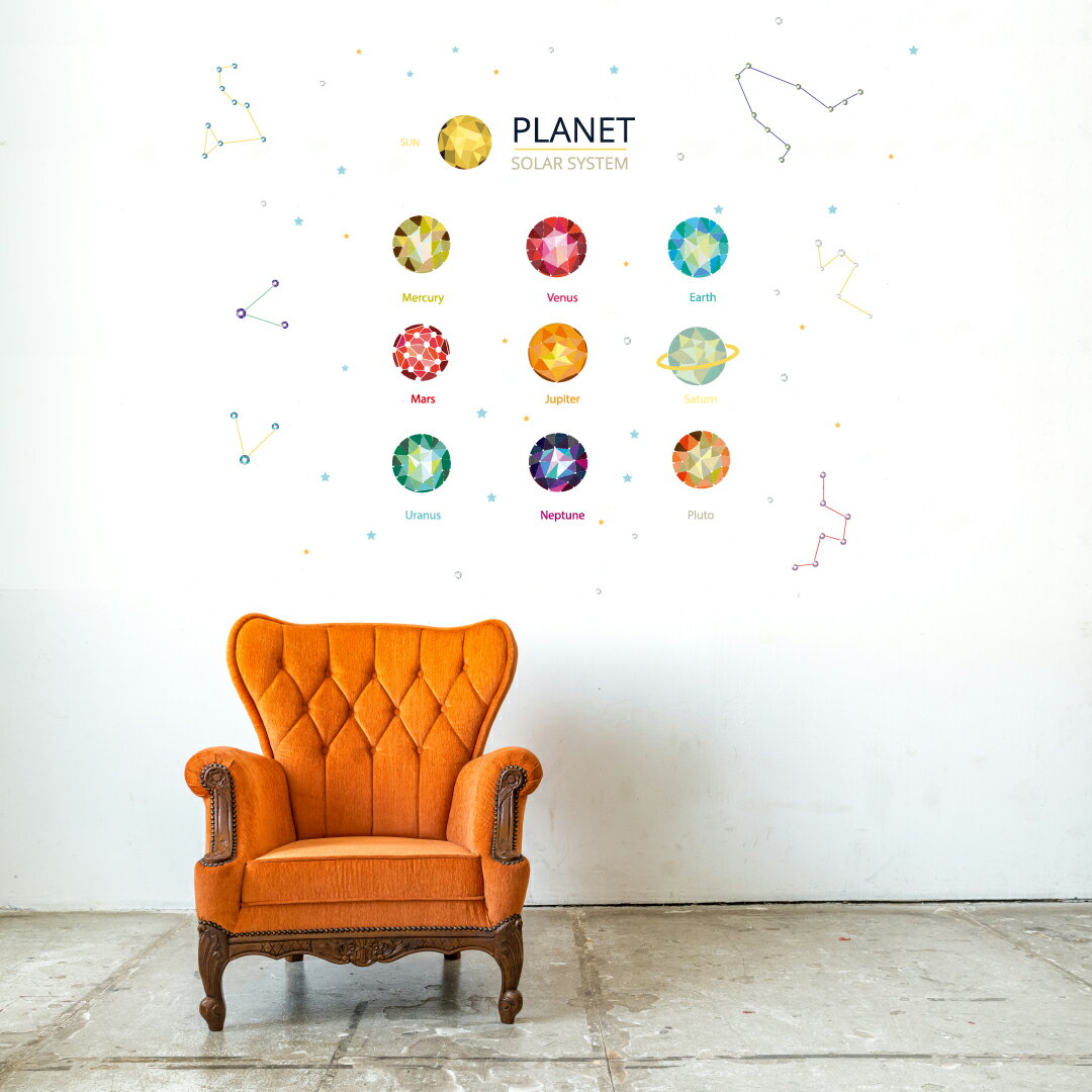 3sizeから選べる！宇宙・惑星☆シール式ウォールステッカー　プラネット 地球 天体 太陽系 英語 飾り 装飾 おしゃれ 壁紙 剥がせる DIY プチリフォーム パーティ 賃貸 190×427mm 390×877mm 590×1327mm Ssize Msize Lsize 016099(3.0)