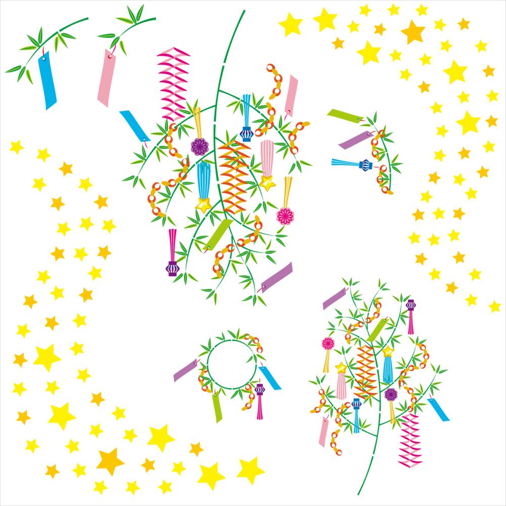 3sizeから選べる！七夕☆シール式ウォールステッカー　たなばた 笹 短冊 星 天の川 竹 織姫 彦星 飾り 装飾 おしゃれ 壁紙 剥がせる DIY プチリフォーム パーティ 賃貸 190×427mm 390×877mm 590×1327mm Ssize Msize Lsize 016511