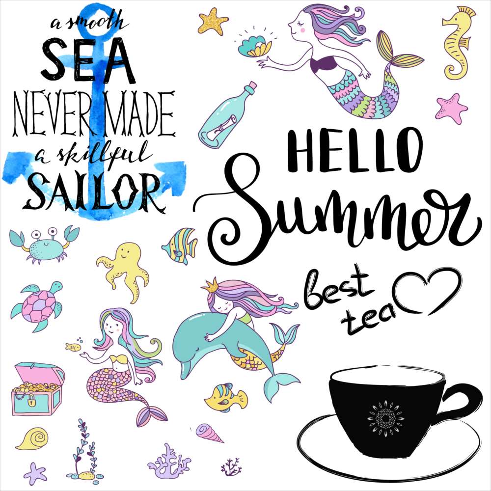 3sizeから選べる！夏☆シール式ウォールステッカー　summer 夏休み 海 人魚 いるか かわいい 飾り 装飾 おしゃれ 壁紙 剥がせる DIY プチリフォーム パーティ 賃貸 190×427mm 390×877mm 590×1327mm Ssize Msize Lsize 016558