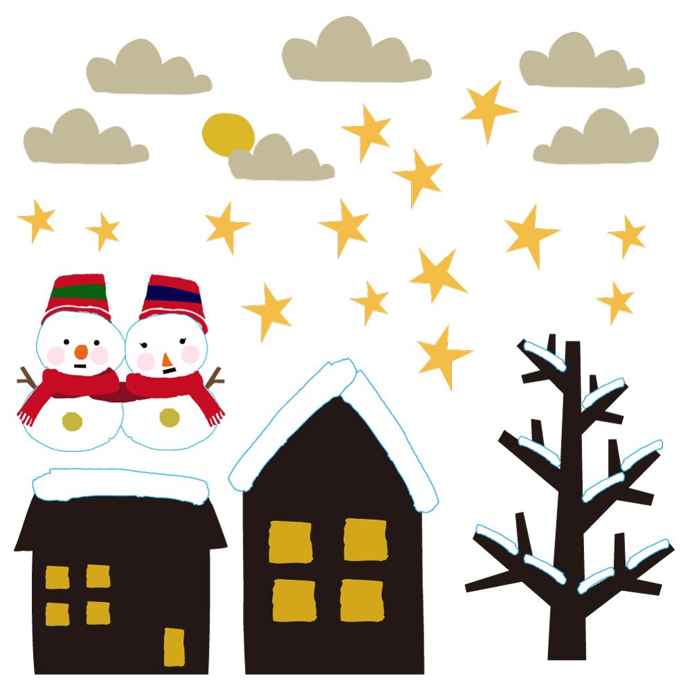 3sizeから選べる！ウォールステッカー 2025 クリスマス Christmas 飾り 190×427mm 390×877mm 590×1327mm Ssize Msize Lsize 雪だるま snow 星 016655