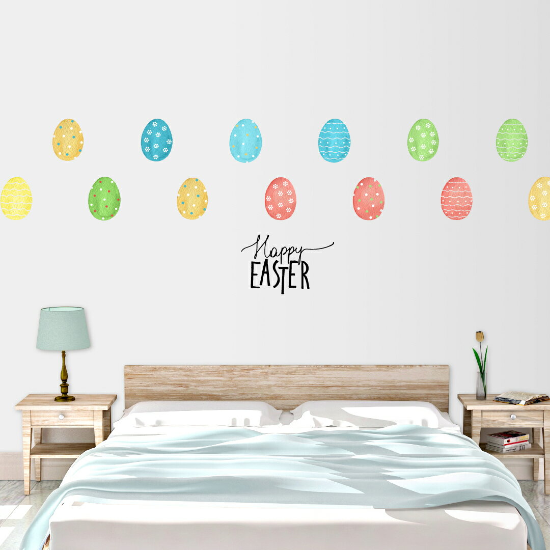 3sizeから選べる！イースター☆シール式ウォールステッカー　卵 egg うさぎ カラフル 飾り 装飾 おしゃ..