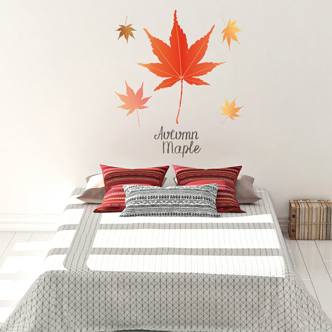 autumn 中秋の名月 十五夜 紅葉 月 うさぎ 空 植物 季節 90×90cm 剥がせる カッティングシート　カエデ　maple　楓　016940