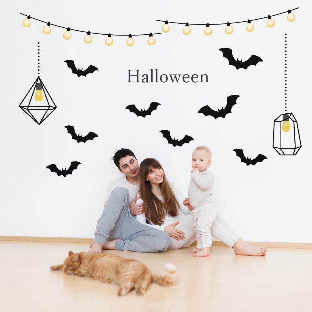 3sizeから選べる！2024 ハロウィン シール式 ウォールステッカー　halloween こうもり ライト おしゃれ 大人 飾り 装飾 おしゃれ 壁紙 剥がせる DIY プチリフォーム パーティ 賃貸 190×427mm 390×877mm 590×1327mm Ssize Msize Lsize 016972