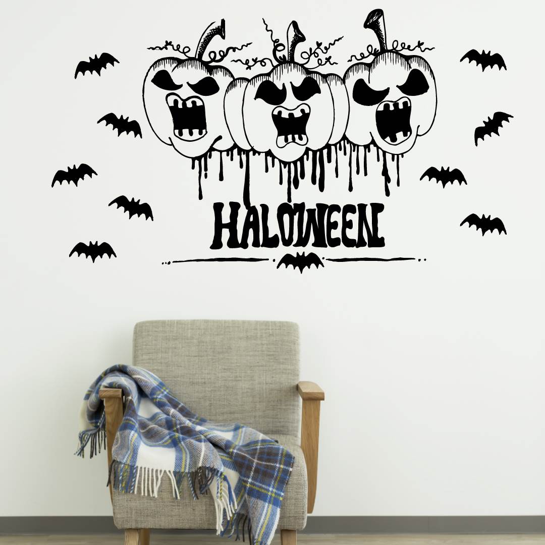 2025年 ハロウィン シール式 ウォールステッカー halloween　ハロウィーン かぼちゃ おばけ ランタン パーティ 文字 魔女 かわいい おしゃれ 大人 trick or treat ハロウィーン お菓子 90×90cm　おばけ　かぼちゃ　こうもり　016989の商品画像