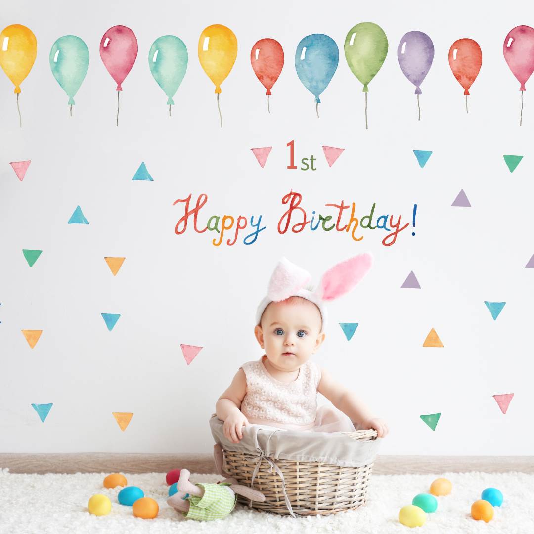 誕生日☆ シール式ウォールステッカー　誕生日 ウォールステッカー 飾り 600×1350mm シール式 ケーキ ガーランド バースデーパーティ飾り 風船 バルーン 壁紙 お祝い パーティ DIY Anniversary　風船　数字　カラフル　016999のサムネイル