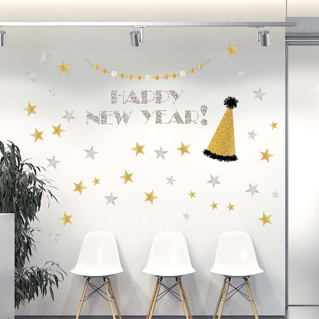 3sizeから選べる！お正月ウォールステッカー 2026年 うま年 馬　午年 飾り 590×1327mm 390×877mm 190×427mm パーティ　帽子　英語 017121