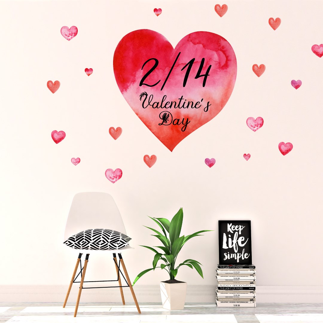 バレンタイン☆ シール式ウォールステッカー バレンタイン ウォールステッカー 飾り　90×90cm　ハート　..