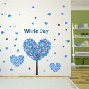 ホワイトデー☆ シール式ウォールステッカー ウォールステッカー 飾り 90×90cm 3月14日 ハート 青 緑 プレゼント whiteday 壁