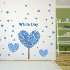 ホワイトデー☆ シール式ウォールステッカー ウォールステッカー 飾り 90×90cm 3月14日 ハート 青 緑 プレゼント whiteday 壁