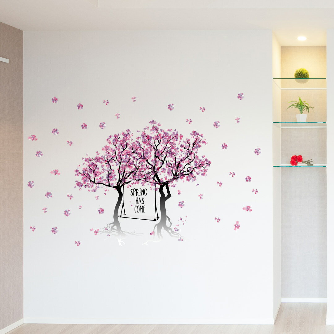 入園入学☆ シール式ウォールステッカー ウォールステッカー 飾り 90×90cm 春 spring 桜 梅 花 入園 入..