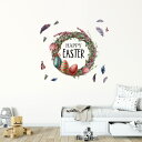 イースター☆ シール式ウォールステッカー ウォールステッカー 飾り 90×90cm easter 壁紙 卵 うさぎ egg リース 羽 かわいい 017207