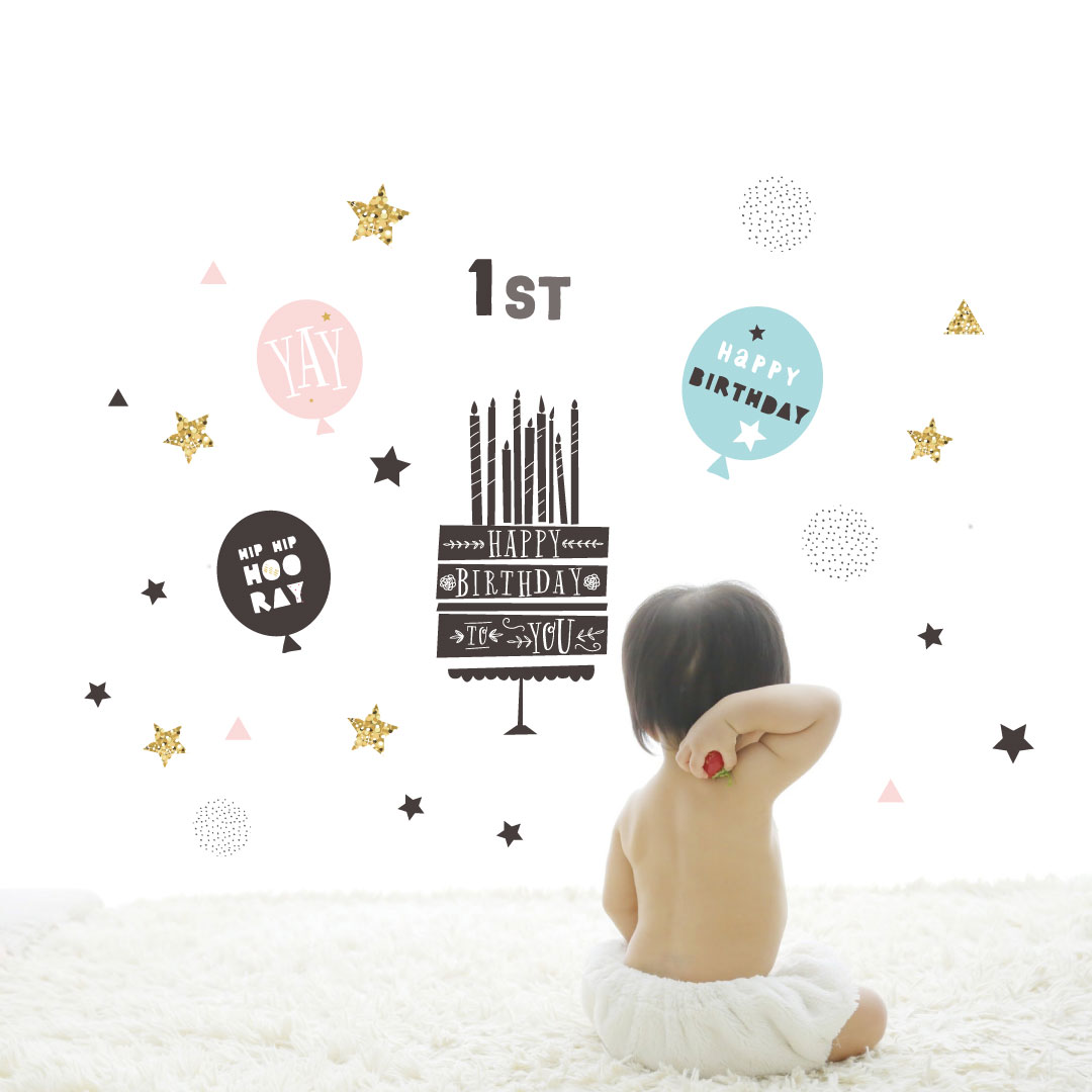 乐天商城 - 3sizeから選べる！ウォールステッカー ハーフバースデー 出産 誕生日 190×427mm 390×877mm 590×1327mm Ssize Msize Lsize xmas お祝い 数字　かわいい　風船 017303