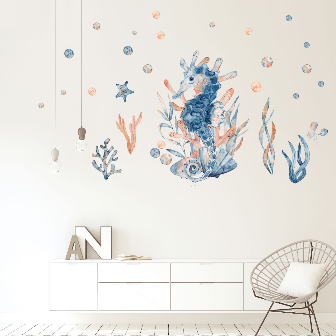 3sizeから選べる！海の生物☆シール式ウォールステッカー　魚 fish タツノオトシゴ 海 水族館 アクアリ..