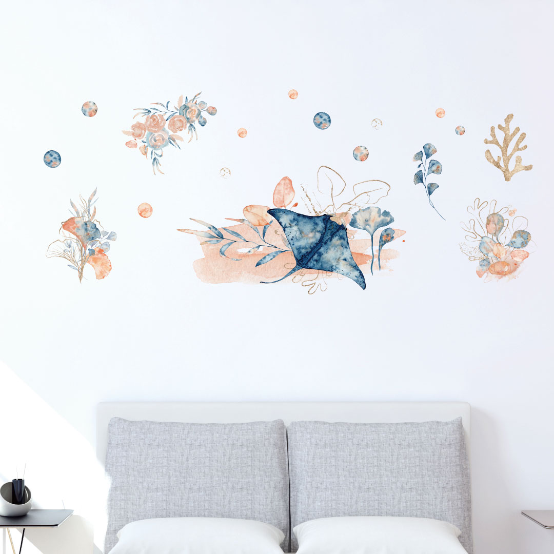 夏☆シール式ウォールステッカー summer 夏休み 祭り ひまわり 海 太陽 飾り 90×90cm　 Underwater　エ..