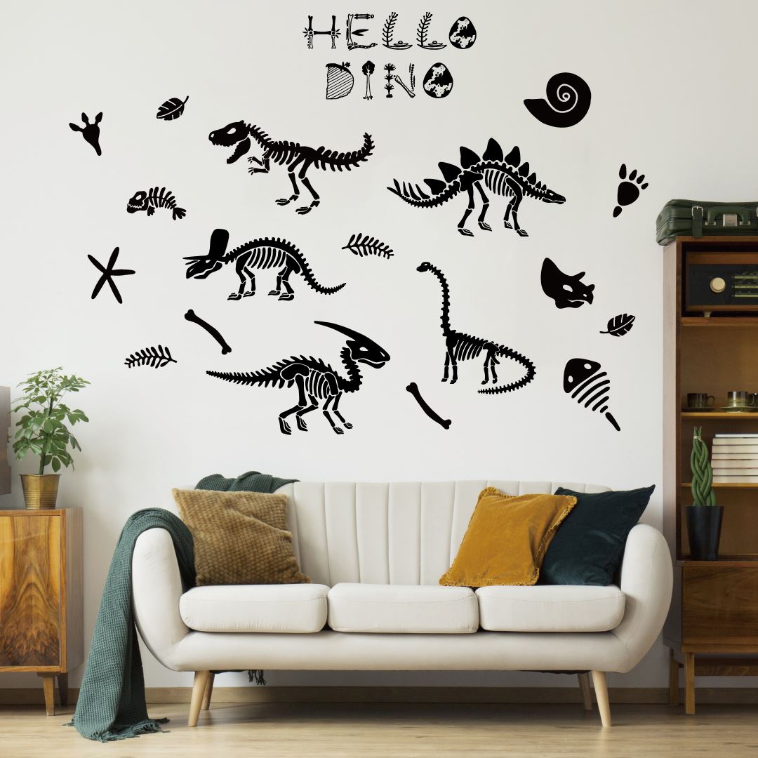 3sizeから選べる！ダイナソー☆シール式ウォールステッカー ハロウィン halloween ダイナソー 恐竜 Dinosaur 骨 シルエット 白黒 190×427mm 390×877mm 590×1327mm Ssize Msize Lsize 017403