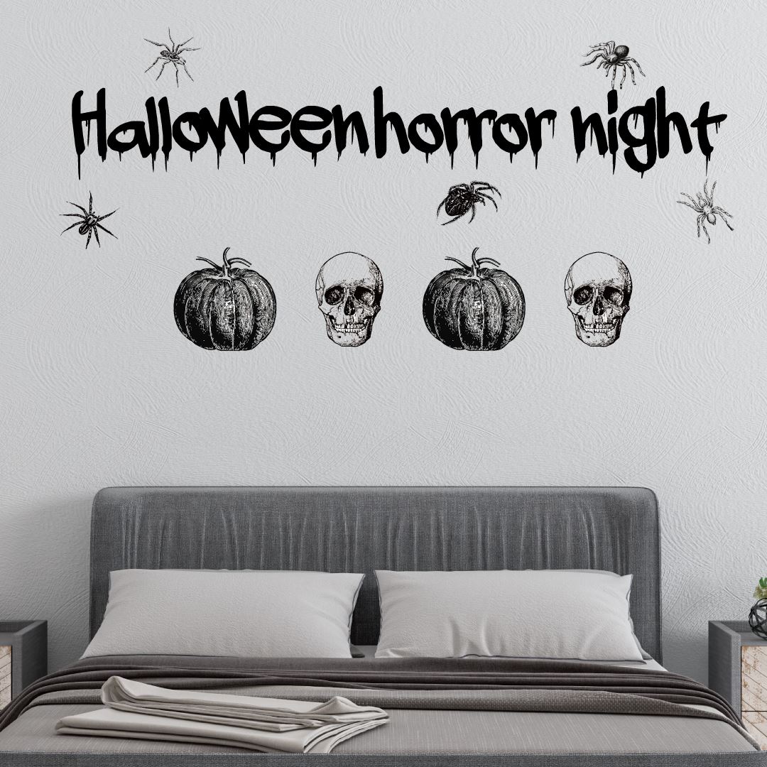 2025年 ハロウィン シール式 ウォールステッカー halloween　ハロウィーン パーティ 文字 魔女 お菓子 90×90cm 017423 Halloween　ハロウィン　ハロウィーン リアル　ホラー　骸骨　かぼちゃの商品画像