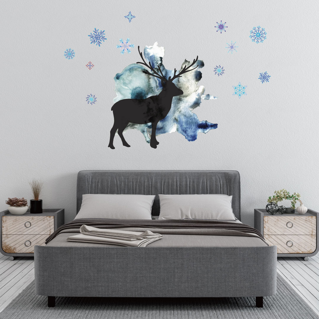 Rakuten - 3sizeから選べる！ウォールステッカー 2025 クリスマス Christmas Xmas 飾り 30×30cm 60×60cm 90×90cm Ssize Msize Lsize xmas DIY サンタ パーティー 017603 クリスマス 2025 トナカイ シルエット 雪