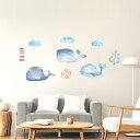 夏☆シール式ウォールステッカー summer 夏休み 祭り ひまわり 海 太陽 飾り Lsize 590×1327mm くじら かわいい 032448