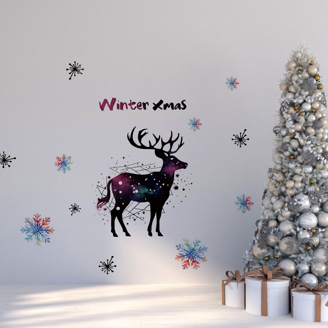 3sizeから選べる！クリスマスウォールステッカー Christmas Xmas 飾り 590×1327mm 390×877mm 190×427mm xmas DIY サンタ トナカイ 冬 雪の結晶　033892 intelli23のサムネイル