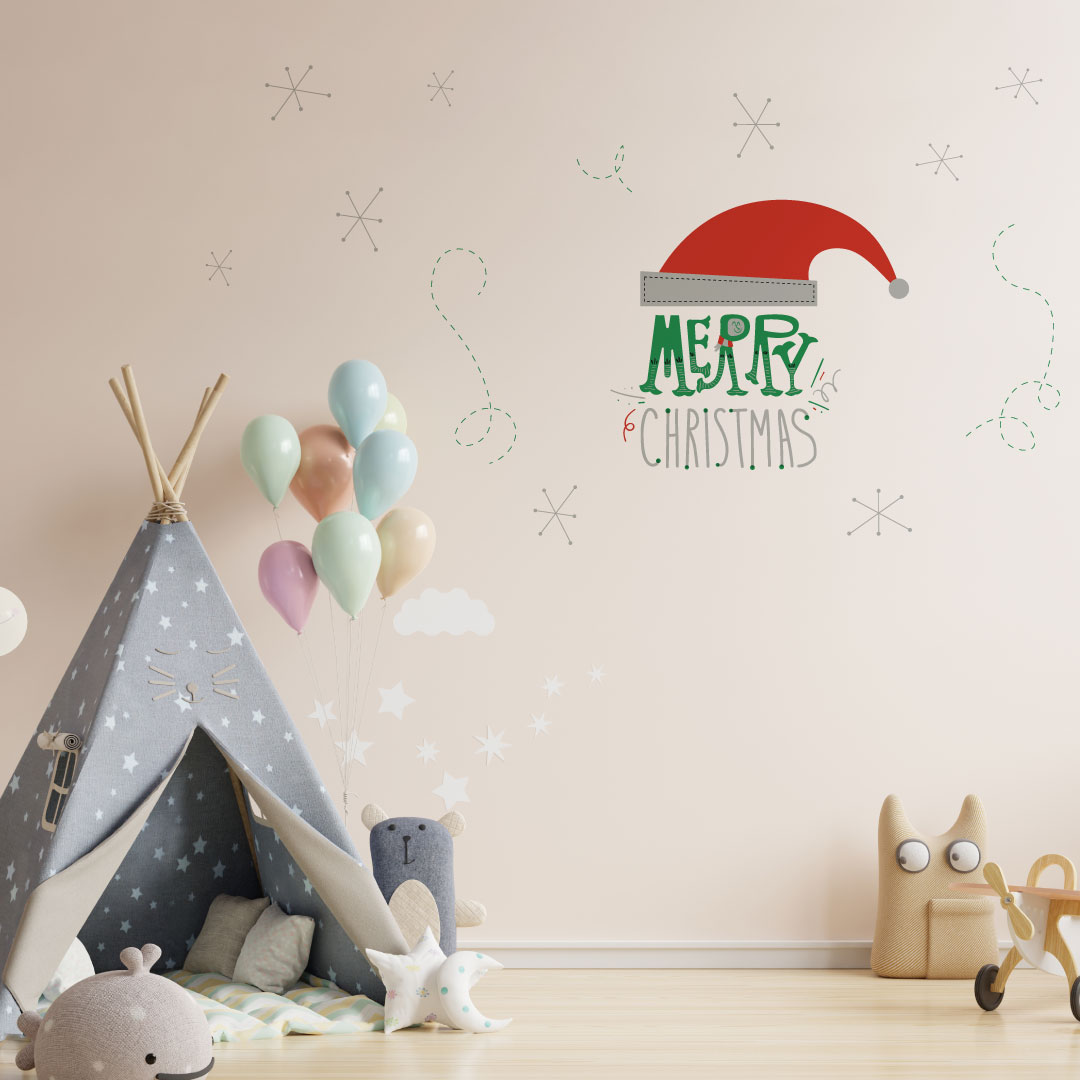 3sizeから選べる！クリスマスウォールステッカー Christmas Xmas 飾り 590×1327mm 390×877mm 190×427mm xmas DIY サンタ サンタ 帽子 サンタクロース　033901 intelli23