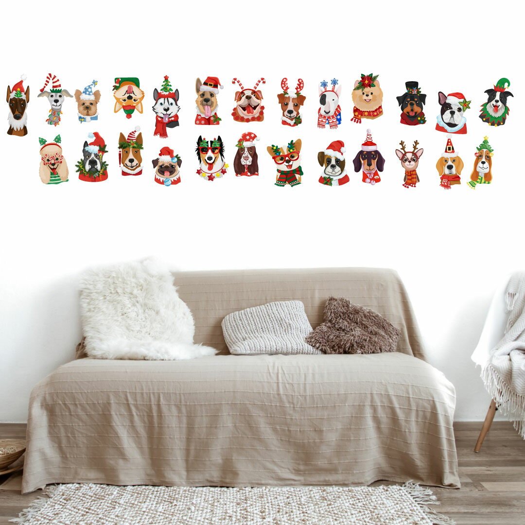 3sizeから選べる！クリスマスウォールステッカー Christmas Xmas 飾り 590×1327mm 390×877mm 190×427mm xmas DIY サンタ 犬 クリスマス コスプレ　033905 intelli23