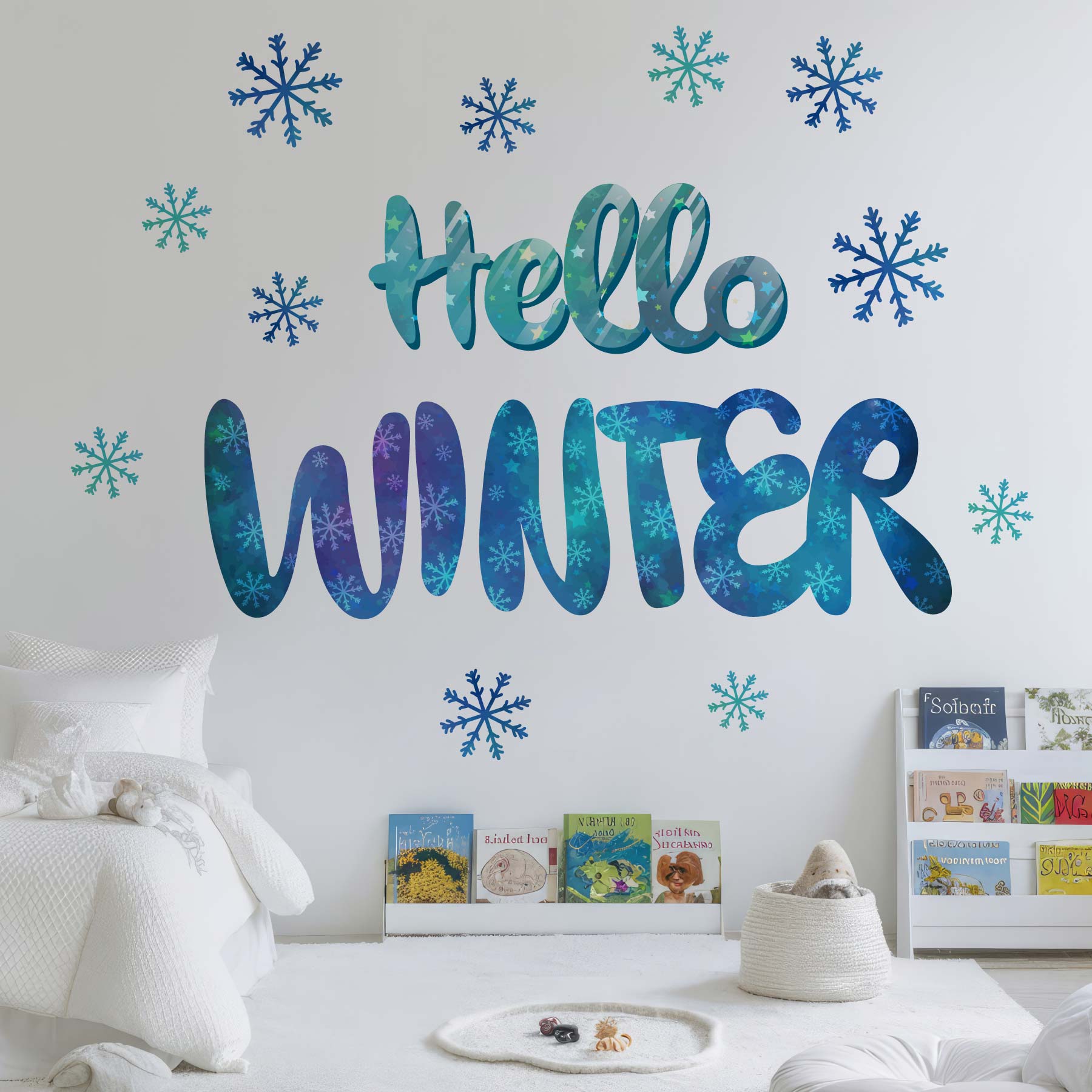 3sizeから選べる！冬のウォールステッカー winter 雪 結晶　雪だるま スキー そり かわいい 590×1327mm..