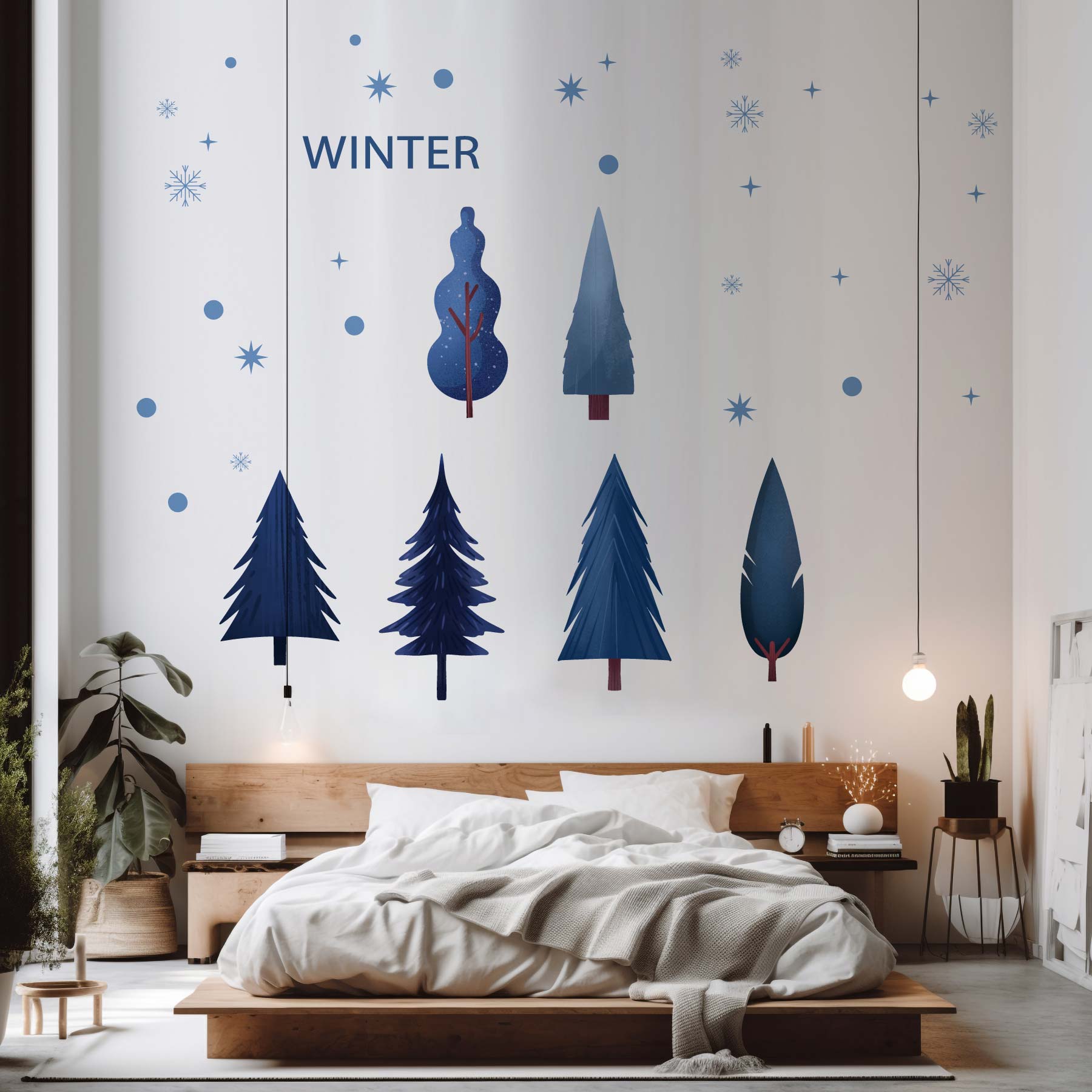 3sizeから選べる！冬のウォールステッカー winter 雪 結晶　雪だるま スキー そり かわいい 590×1327mm..