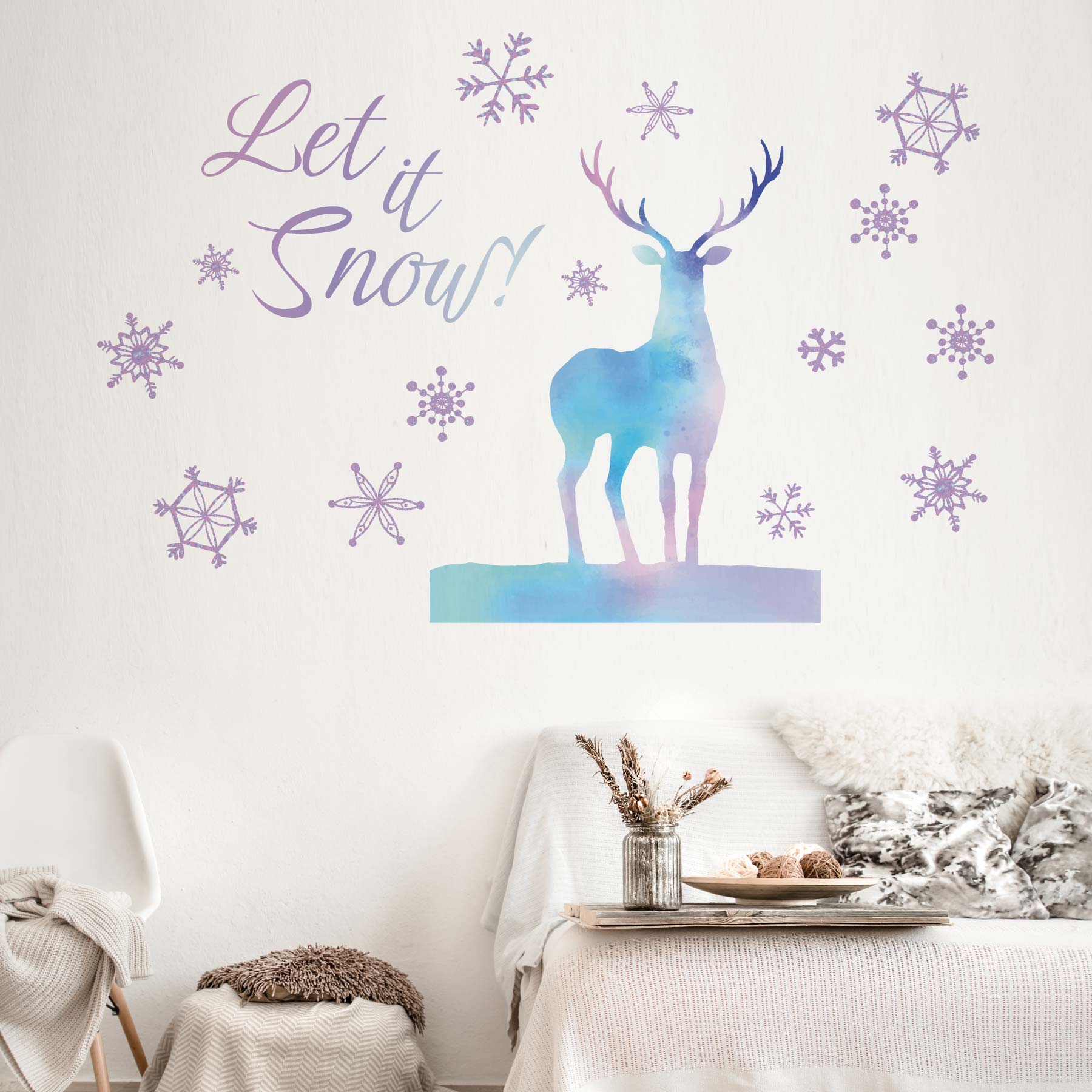 3sizeから選べる！冬のウォールステッカー winter 雪 結晶　雪だるま スキー そり かわいい 590×1327mm..