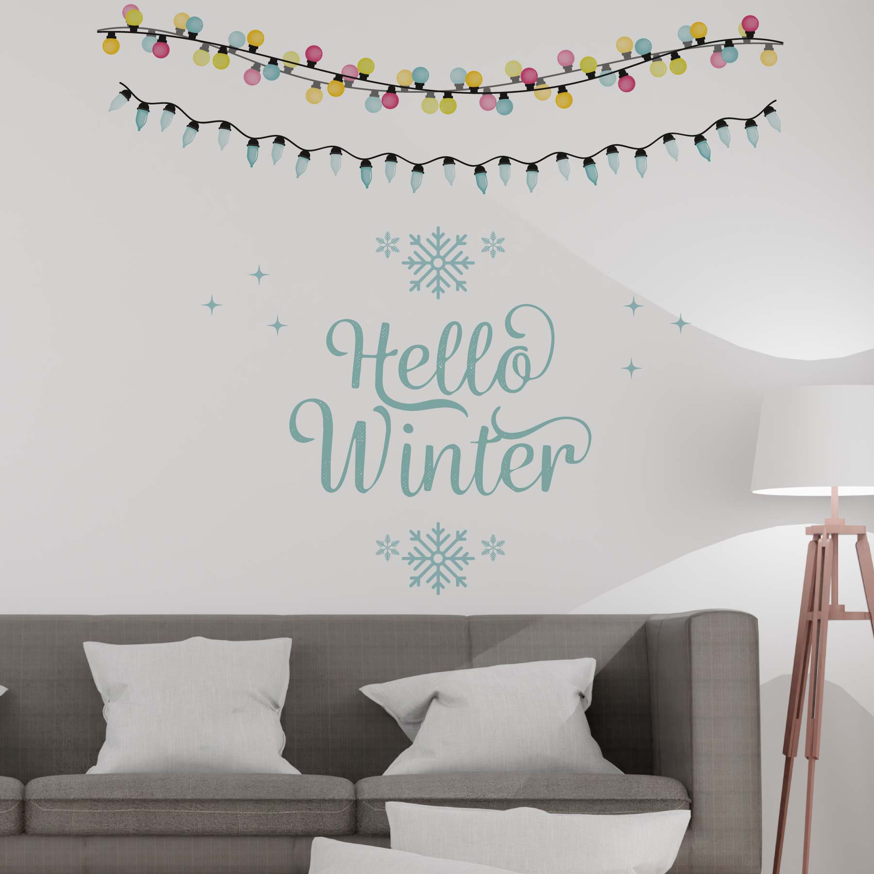 3sizeから選べる！冬のウォールステッカー winter 雪 結晶　雪だるま スキー そり かわいい 590×1327mm..