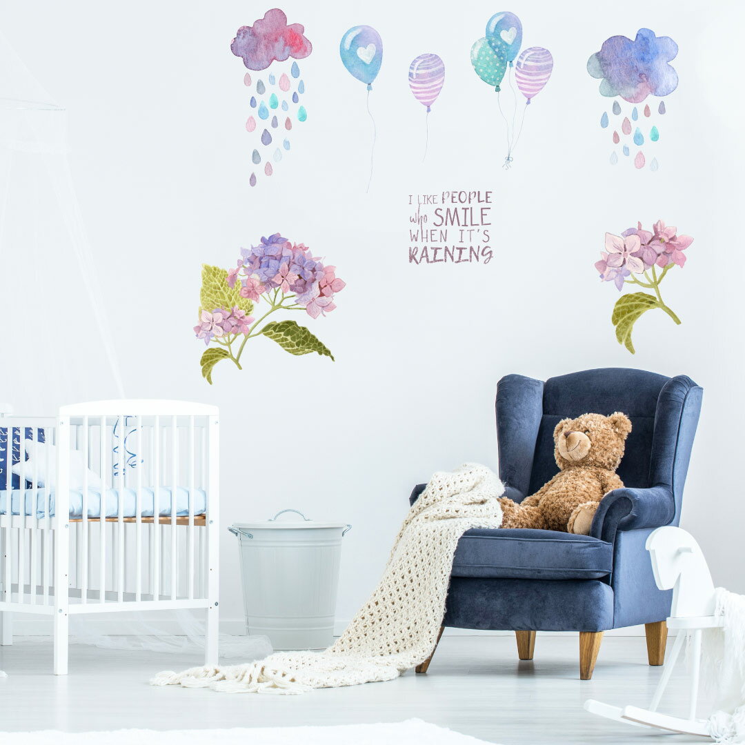 ウォールステッカー ウォールステッカー 梅雨 アジサイ 紫陽花 アジサイ 傘 雨 飾り Lsize 600×1350mm シール式 装飾 おしゃれ梅雨　ウォールステッカー 紫陽花　雨　アジサイ　風船 018276