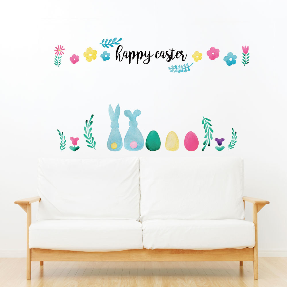 イースター☆ シール式ウォールステッカー ウォールステッカー 飾り 60×60cm easter 壁紙 卵 うさぎ egg 剥がせる カッティングシート wall sticker 雑貨 DIY ウォールステッカー