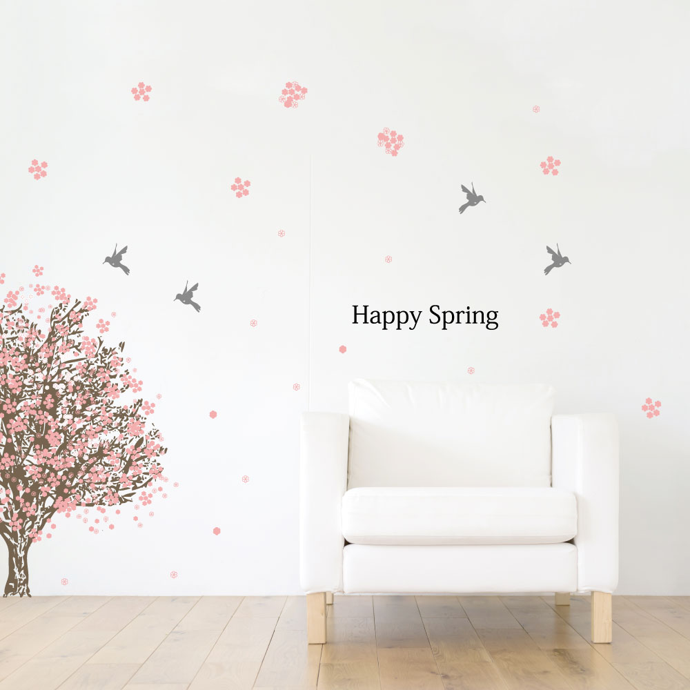 入園入学☆ シール式ウォールステッカー ウォールステッカー 飾り 60×60cm 春 spring 桜 梅 花 入園 入学 壁紙 はがせる 剥がせる カッティングシート wall sticker 雑貨 DIY 015473