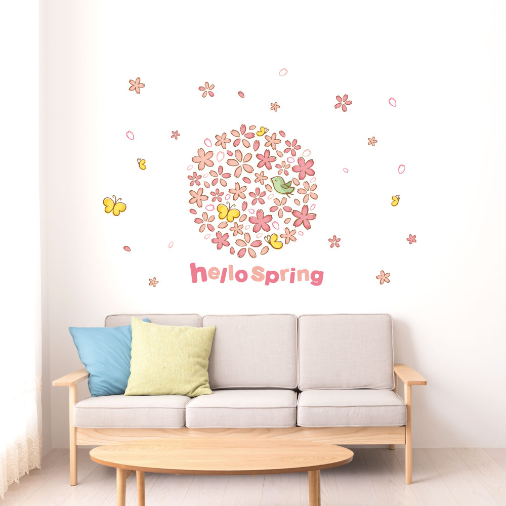入園入学☆ シール式ウォールステッカー ウォールステッカー 飾り 60×60cm 春 spring 桜 梅 花 入園 入..