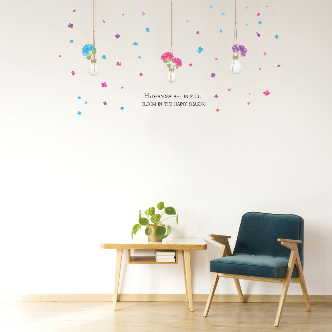 梅雨☆ シール式ウォールステッカー 飾り 60×60cm 雨 rainy day rainy season アジサイ 紫陽花 アジサイ 傘 雨 剥がせる カッティングシート wall sticker 雑貨 DIY 016872