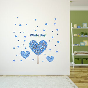 ホワイトデー☆ シール式ウォールステッカー ウォールステッカー 飾り 60×60cm 3月14日 ハート 青 緑 プレゼント whiteday