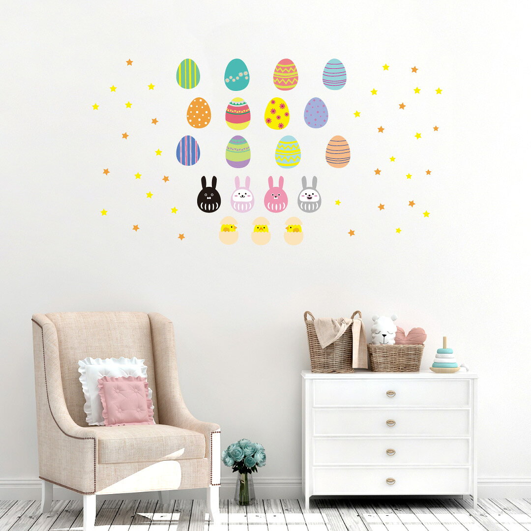 イースター☆ シール式ウォールステッカー ウォールステッカー 飾り 60×60cm easter 壁紙 卵 うさぎ egg　たまご　飾り　かわいい　017209