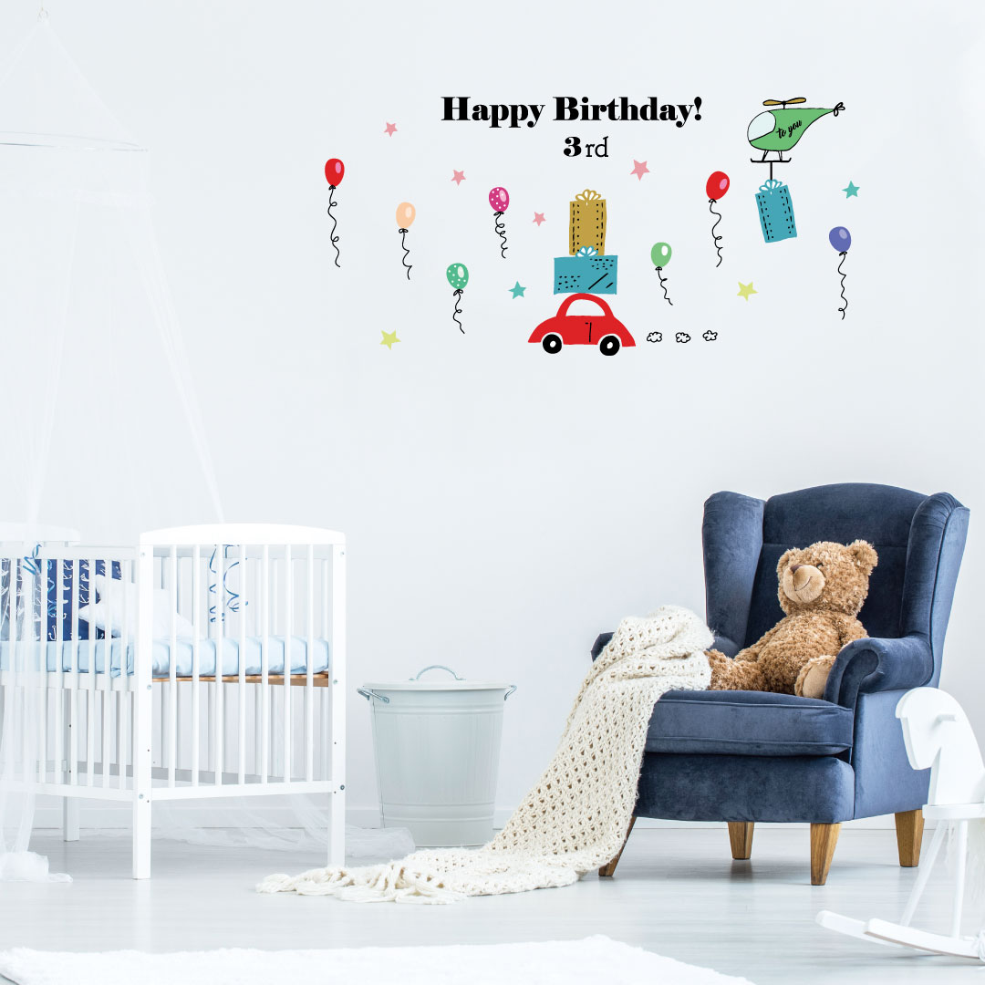 誕生日☆ シール式ウォールステッカー　誕生日 飾り 60×60cm ケーキ ガーランド バースデーパーティ飾り..