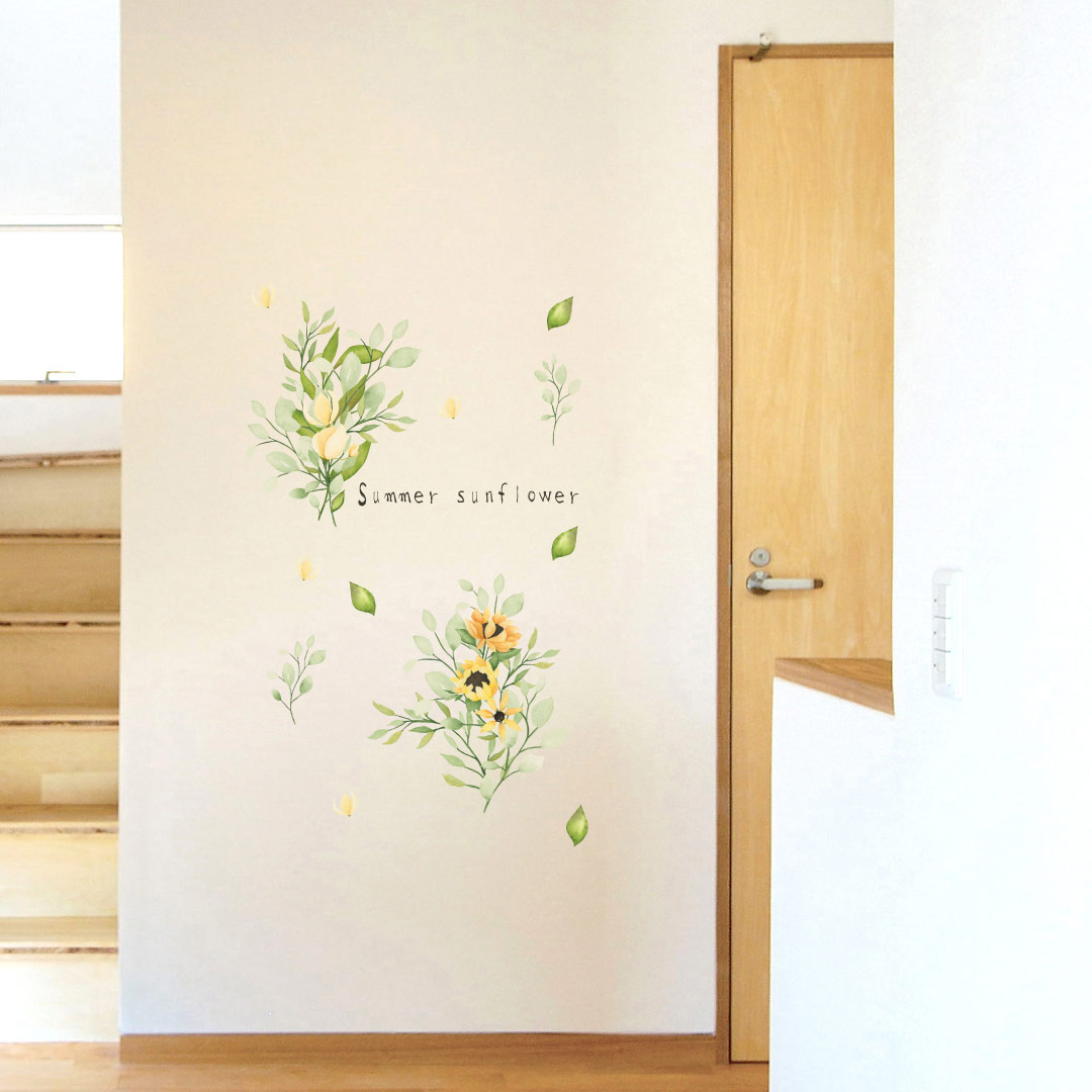 夏☆シール式ウォールステッカー summer 夏休み 祭り ひまわり 海 太陽 飾り Msize 400×900mm シール式 装飾 おしゃれ018372 夏 ウォールステッカー ひまわり ヒマワリ 向日葵