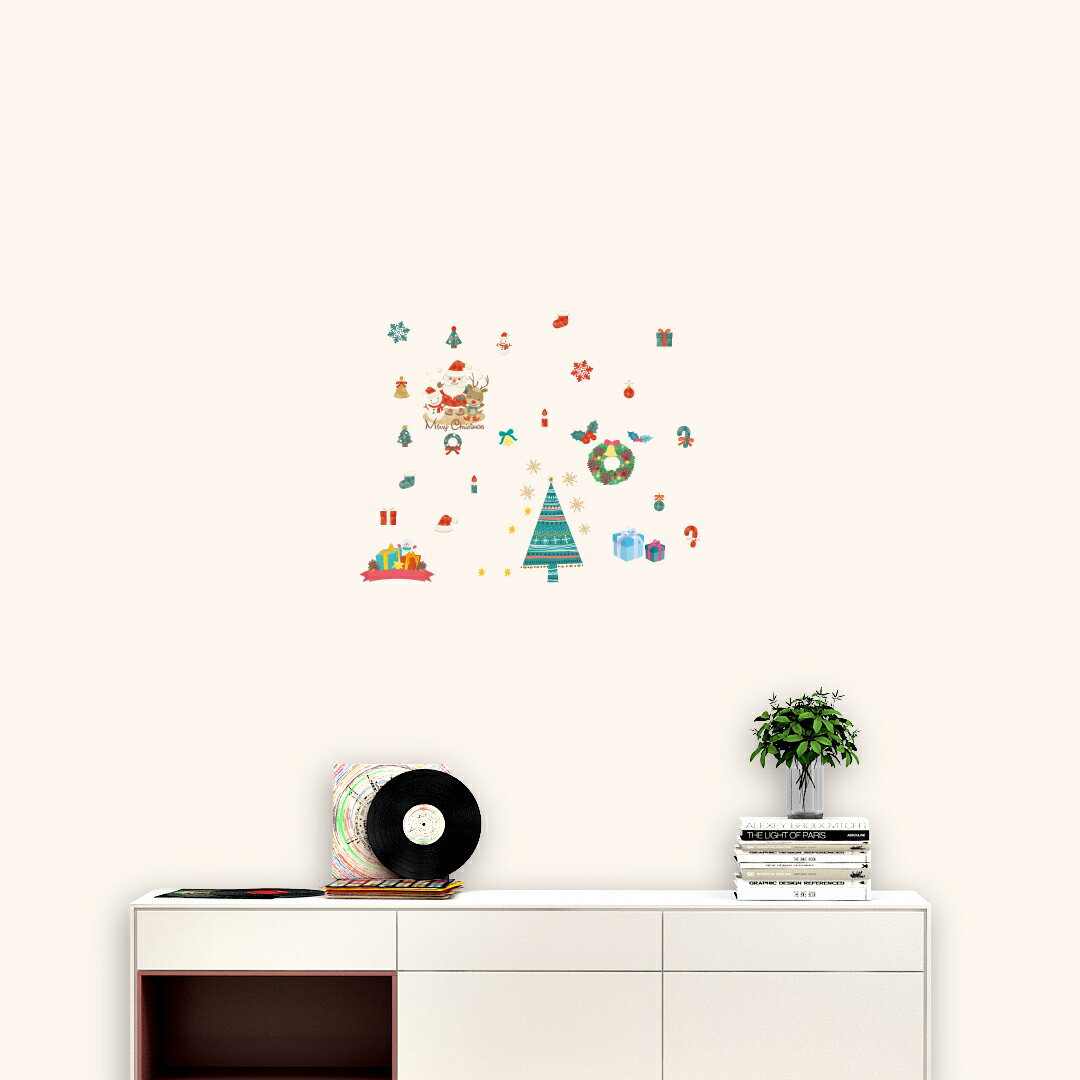 3sizeから選べる！ウォールステッカー 2025 クリスマス Christmas 飾り 190×427mm 390×877mm 590×1327mm Ssize Msize Lsize サンタ パーティー サンタ 雪 ガーランド 017059 3