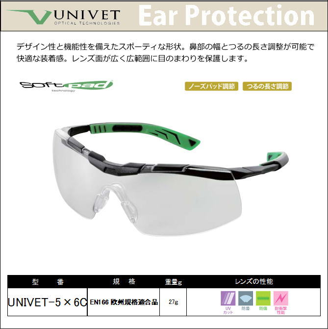 UNIVET ユニベット保護めがね 5×6（レンズ）クリア　（定形外郵便対応品）【防じん対策用めがね/安全保護用めがね/医…